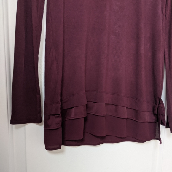 White House Black Market Burgundy Color Long Sleeves Top - Picture 4 of 10